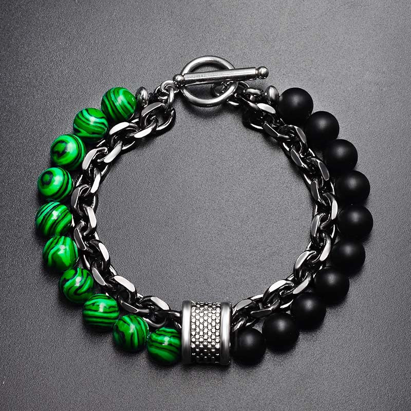 Wholesale Frosted Map Stone Men's Beaded Metal Bracelet